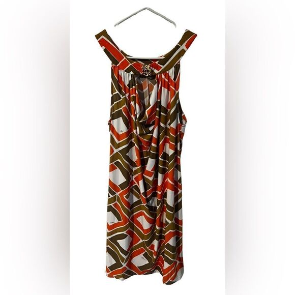 Trina Turk Medium Tunic Mini Dress Logo Printed Choker Neck Orange - Picture 1 of 5